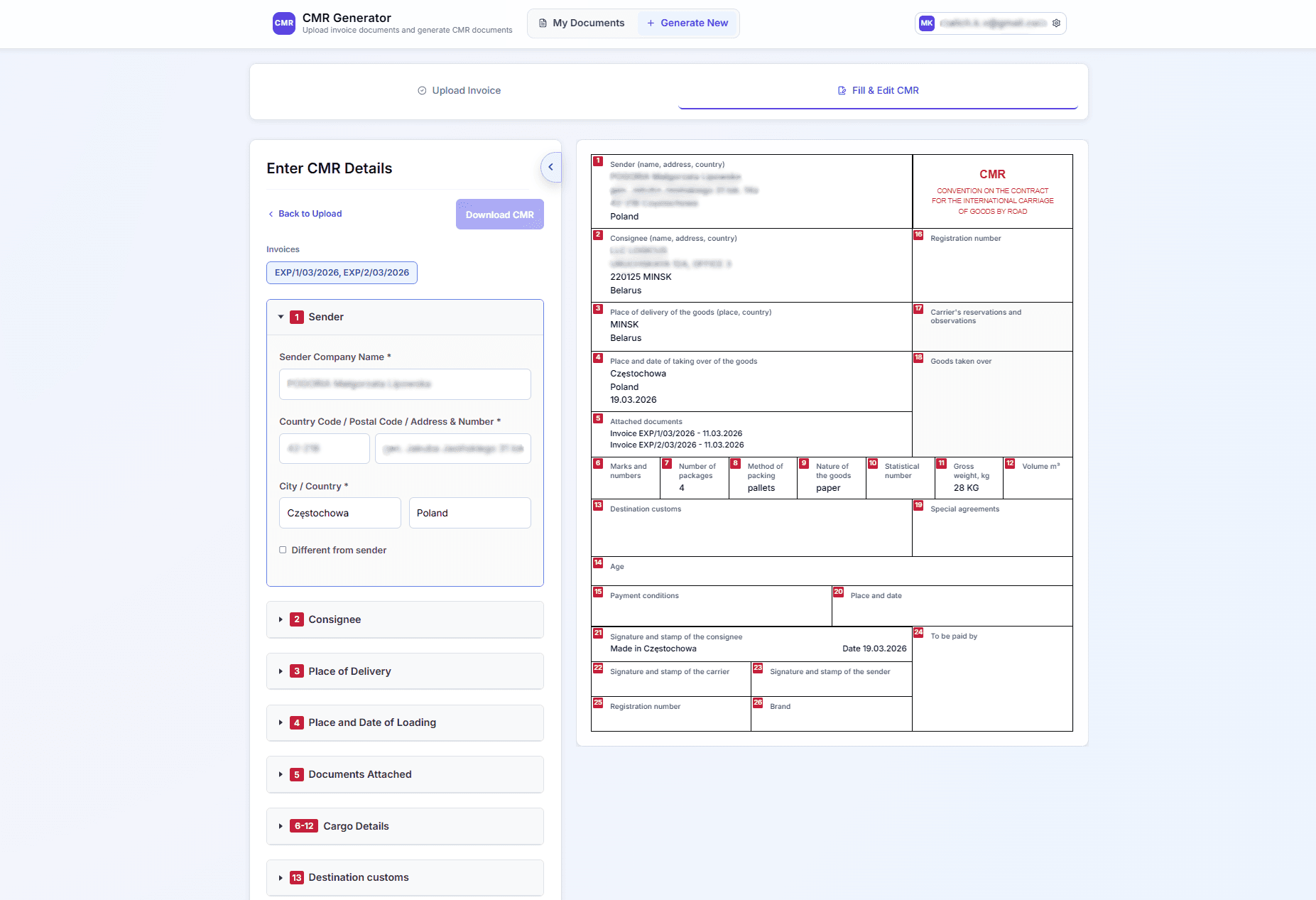 CMR Generator interface